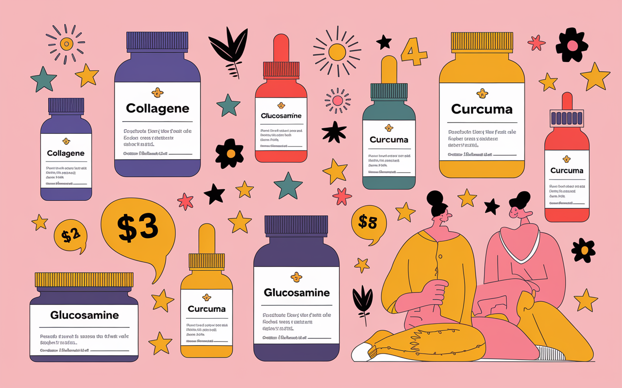 Tableau avec flacons collagene glucosamine curcuma prix satisfaction