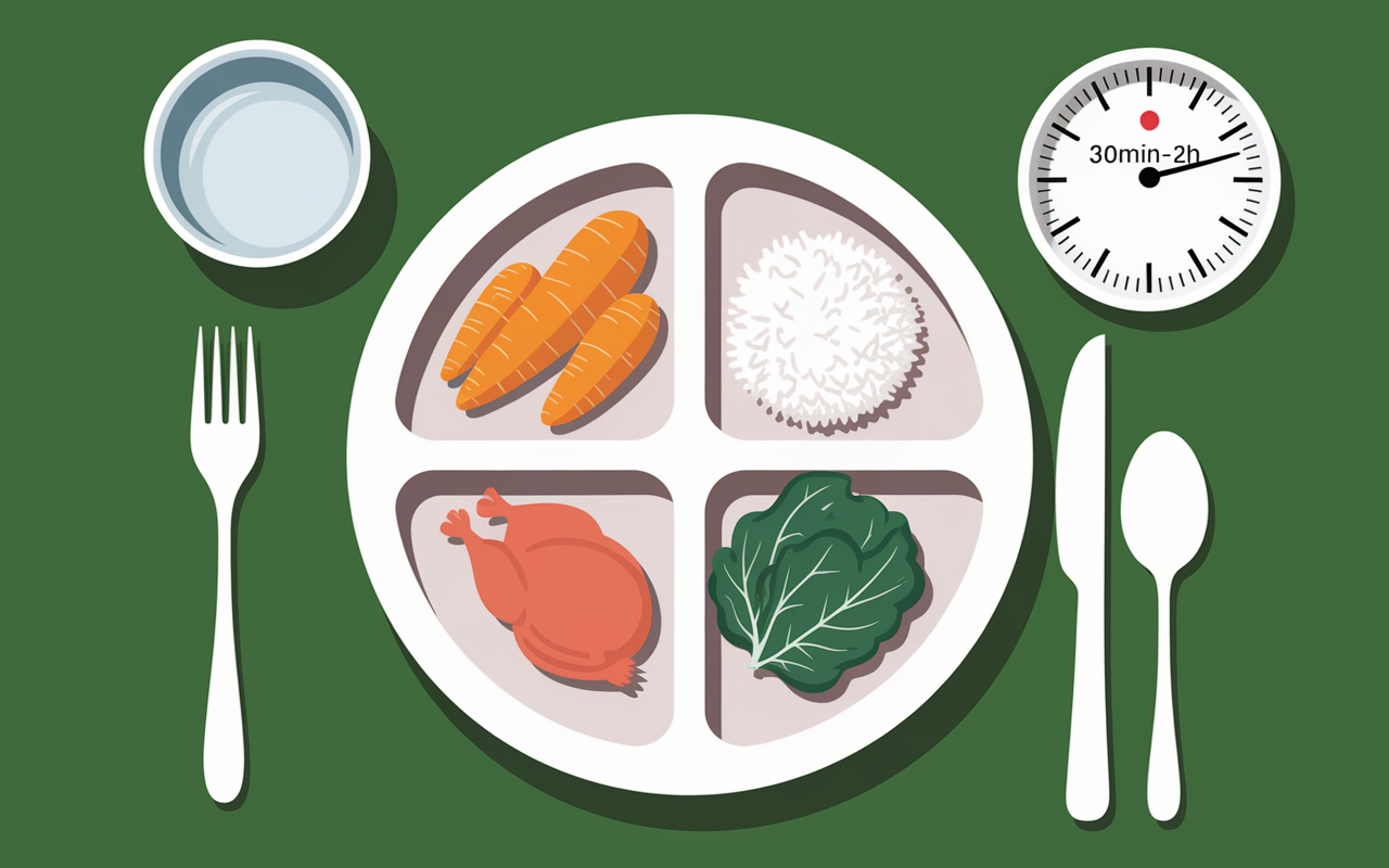 Assiette post entraînement soir portions protéines glucides chrono