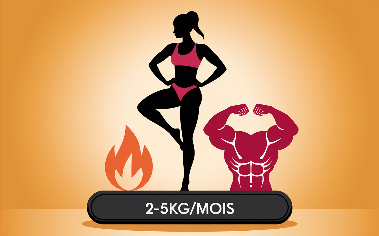 Balance moderne, silhouette confiante et muscle, texte perte de poids