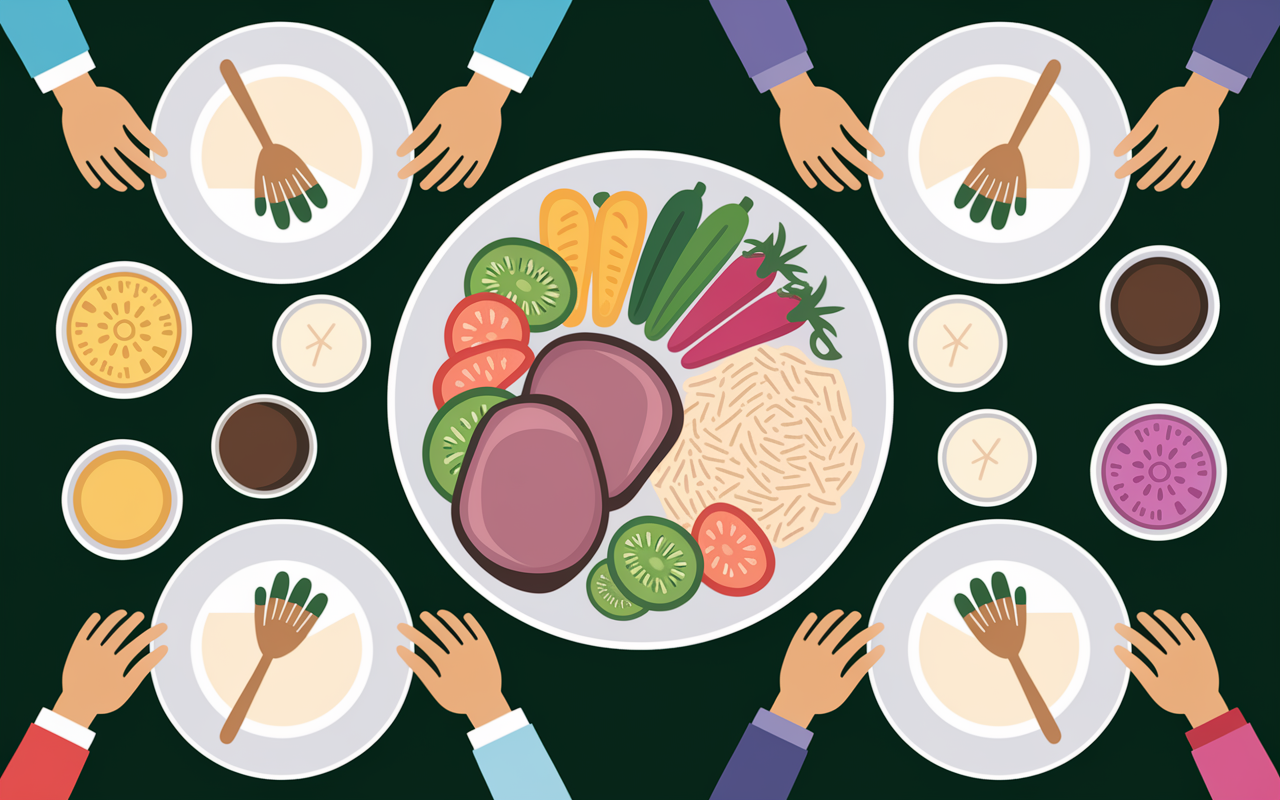 assiette régime équilibré mains famille