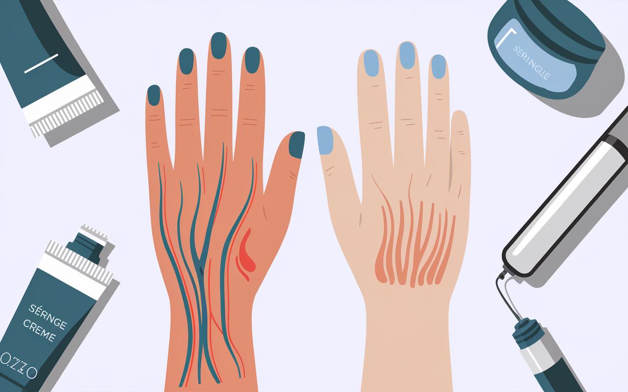 Mains femmes avant après traitement esthétique, options médicales visibles