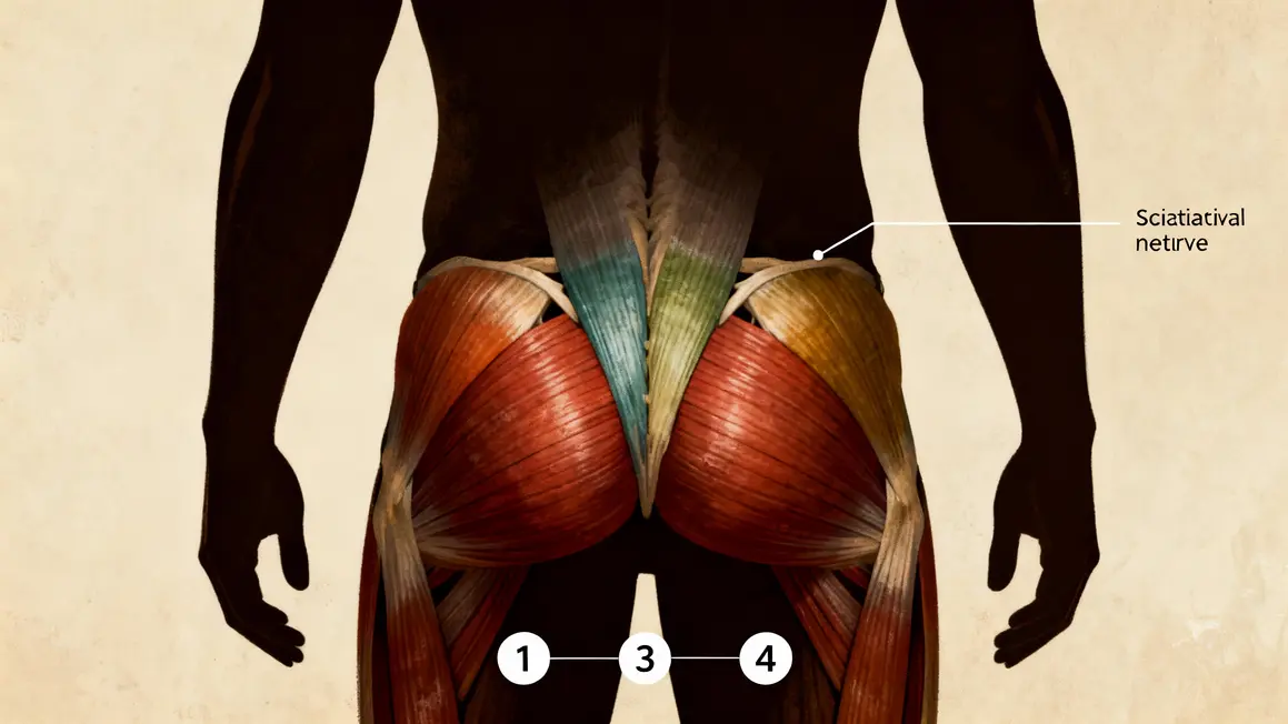 Illustration muscles fessiers et nerf sciatique de dos