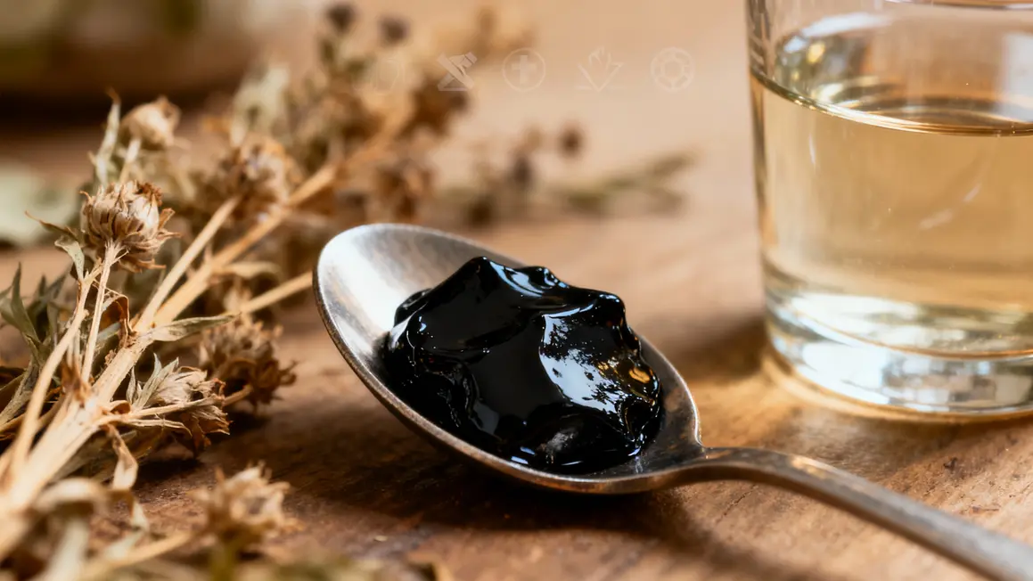 Cuillère résine Shilajit avec plantes