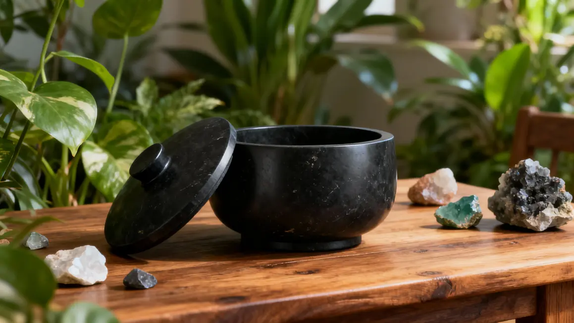 Pot de Shilajit résine noire et plantes minéraux