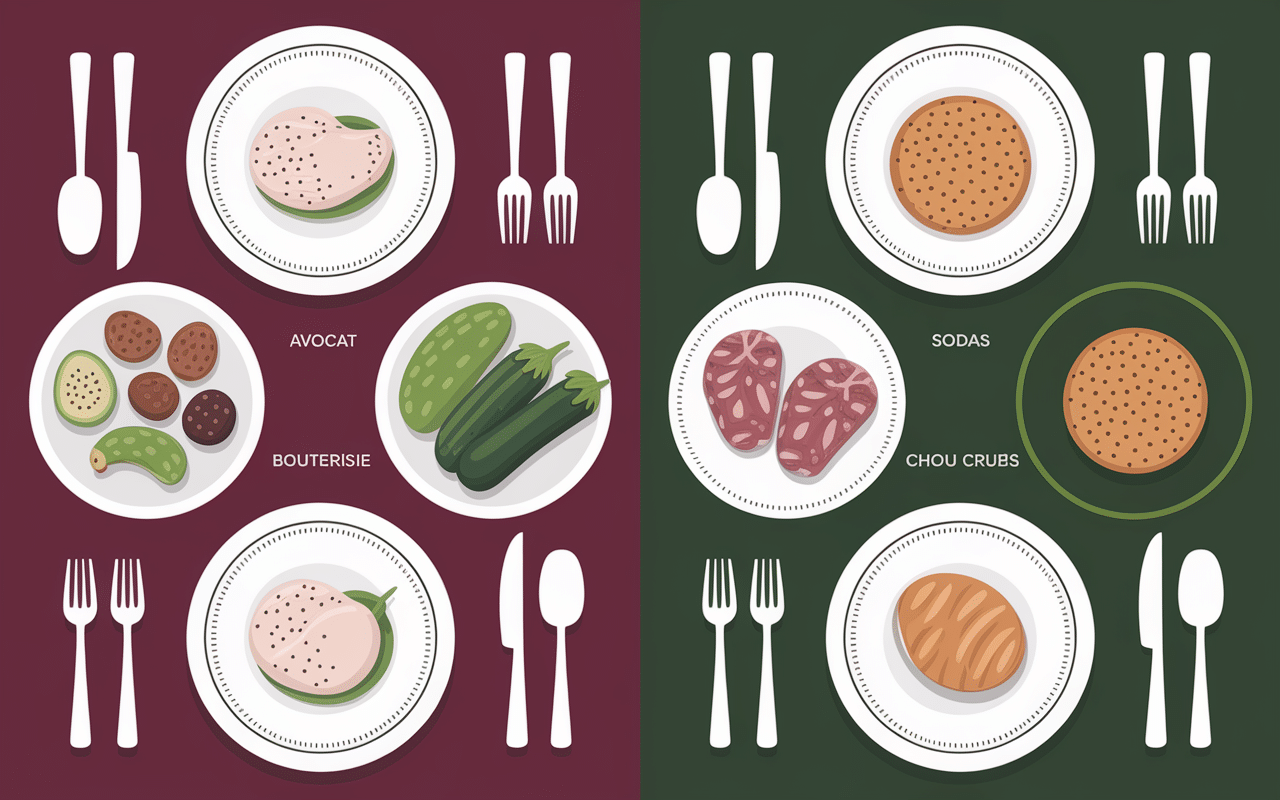 comparatif aliments ventre plat et alimentation