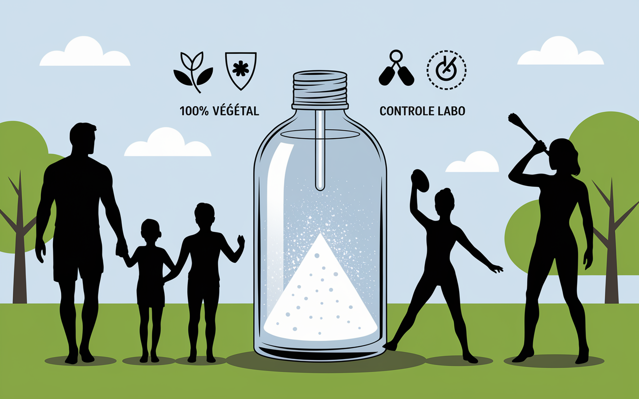 famille autour d'un verre de vitamine c en poudre pure