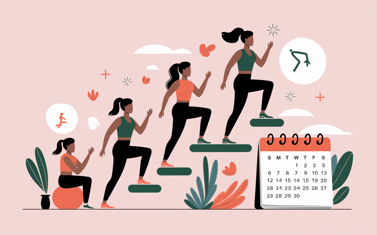 blocage progression routine femmes fitness illustration