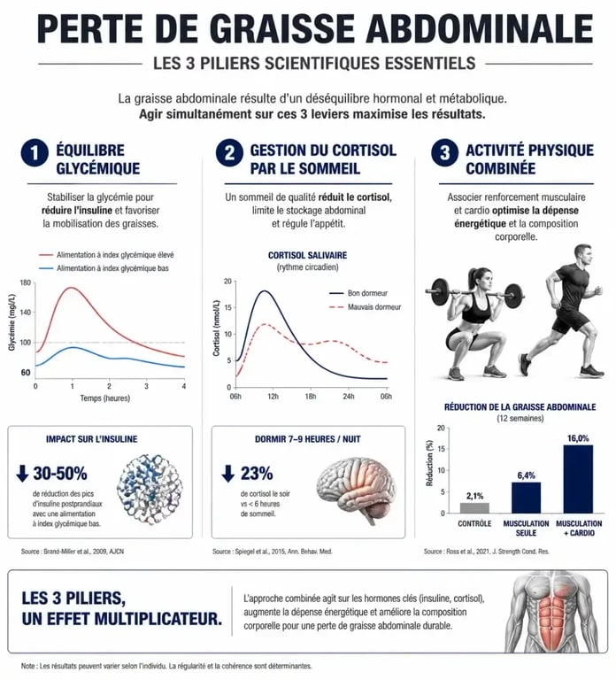 Infographie sur les mécanismes pour maigrir du ventre et réduire la graisse abdominale