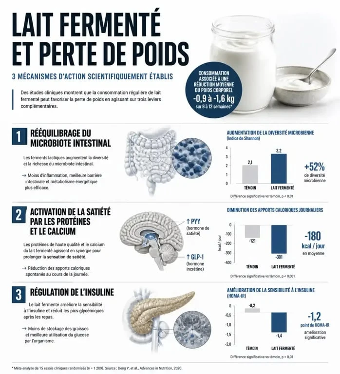 Infographie des bienfaits du lait fermenté pour la perte de poids et le métabolisme
