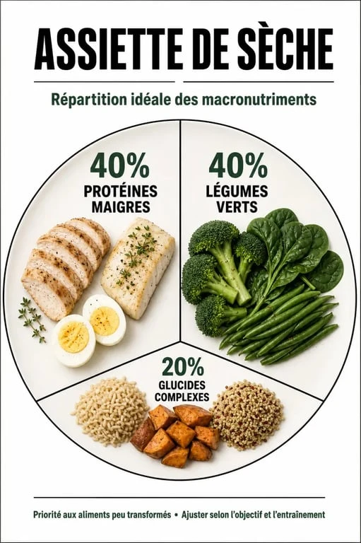 Répartition des macronutriments dans une assiette pour une sèche en musculation