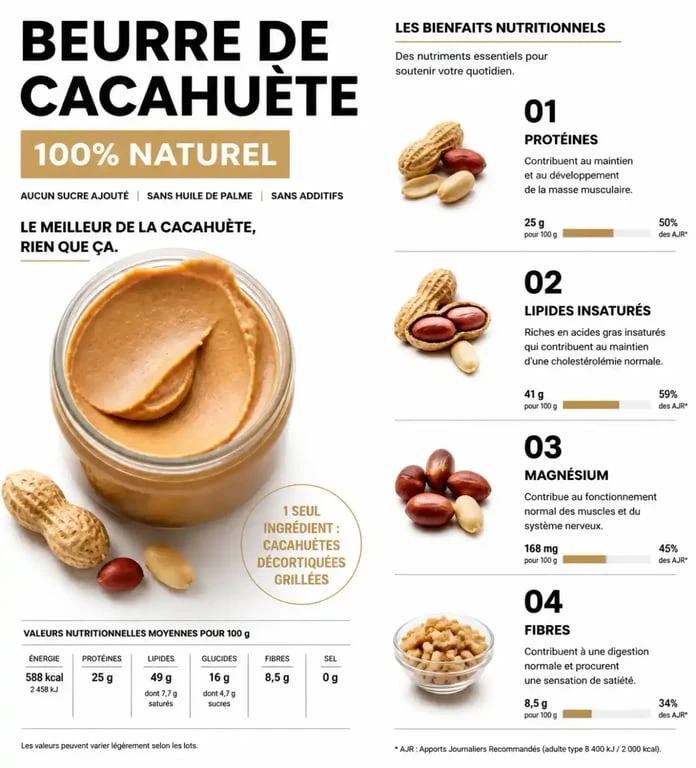 Infographie des bienfaits nutritionnels du beurre de cacahuète healthy