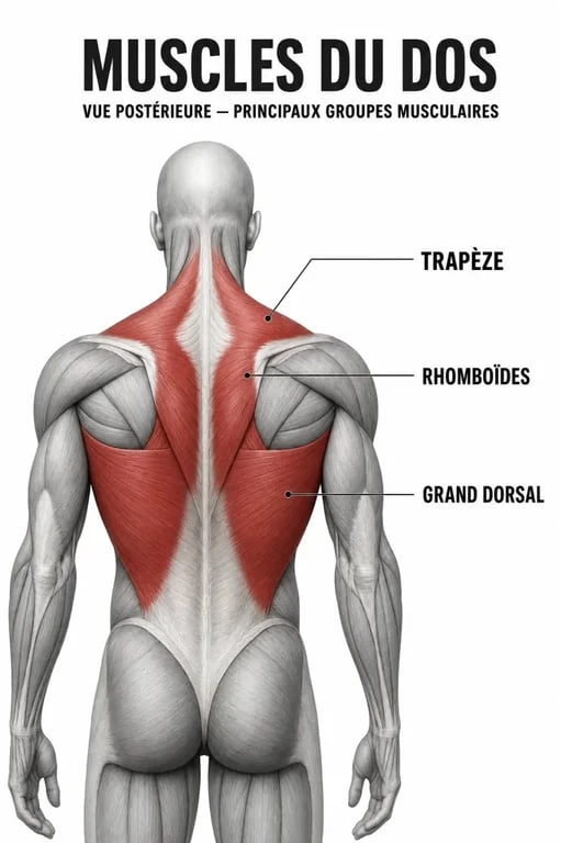 Schéma anatomique des muscles du dos pour la musculation