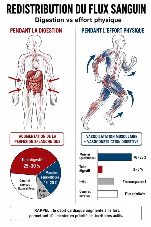 Schéma explicatif du flux sanguin lors de la musculation après manger