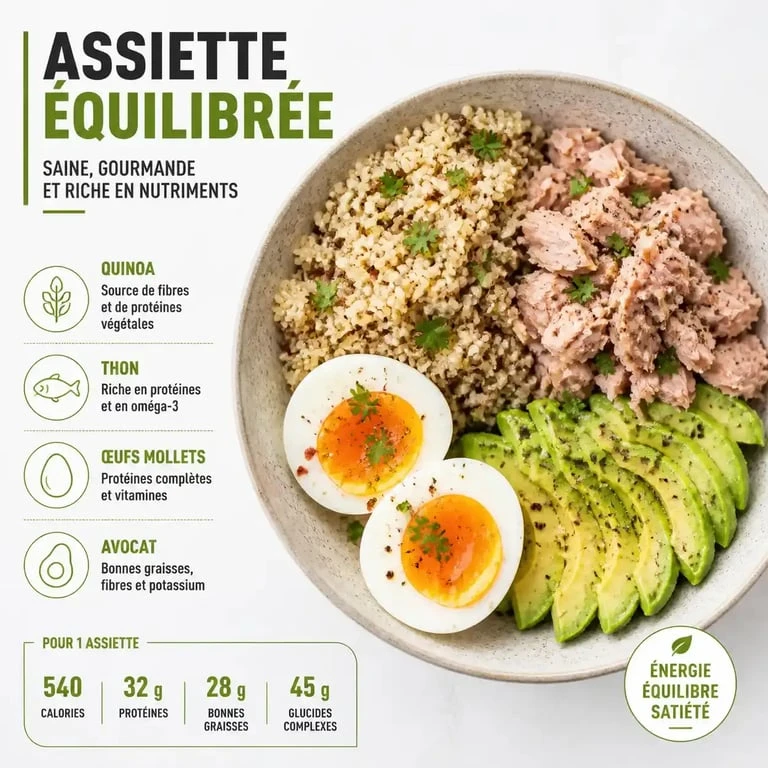 Assiette de quinoa au thon et œufs mollets, une recette riche en protéines pour la musculation