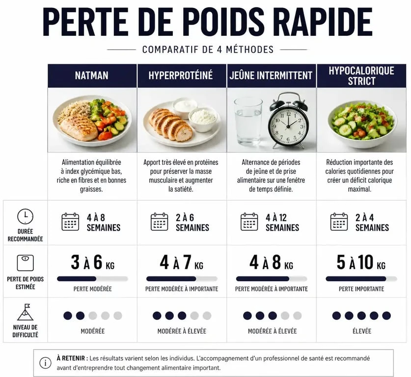 Tableau comparatif des méthodes pour un régime rapide et efficace
