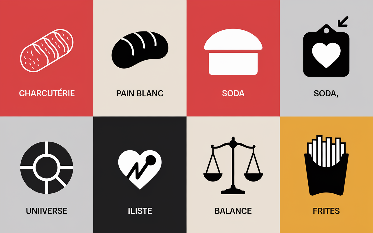 Tableau 4 aliments a eviter apres 45 ans et pictogrammes