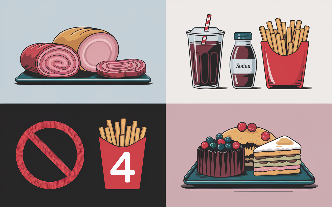 dessin les 4 aliments a ne jamais manger