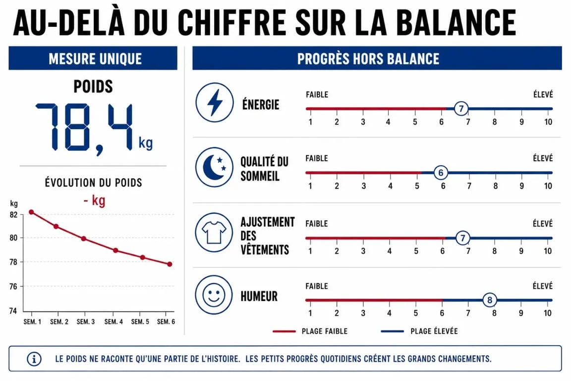 Infographie sur les indicateurs de progrès avant et après un régime