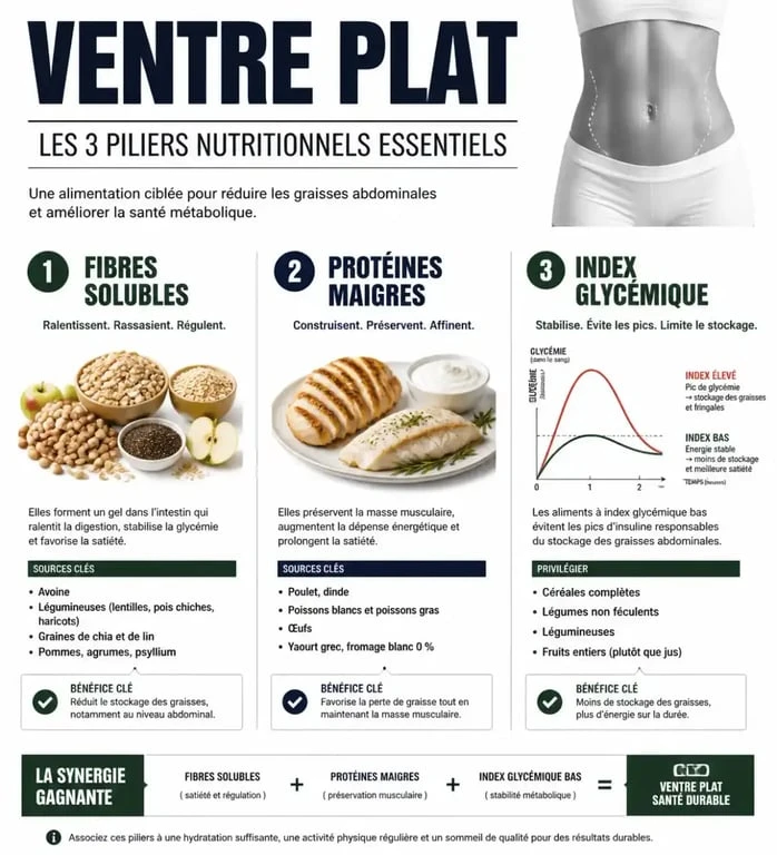 Infographie sur les aliments pour perdre le ventre et leurs bienfaits santé