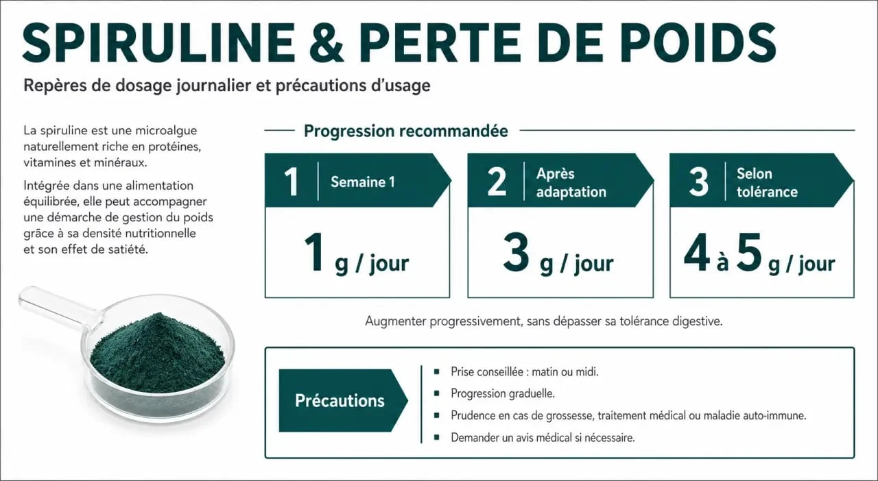 Combien de spiruline par jour pour maigrir : dosage progressif et précautions