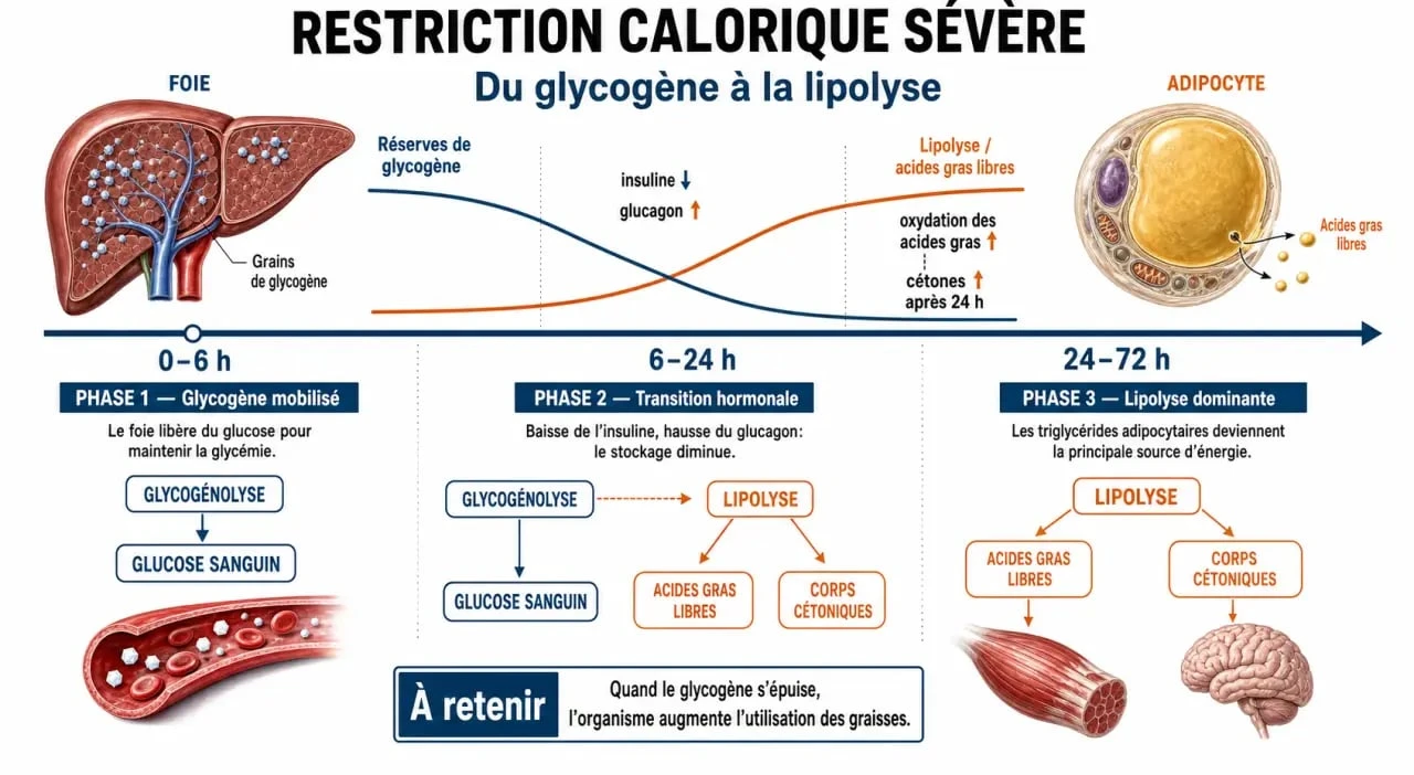 Schéma explicatif des mécanismes physiologiques d'un régime à 800 calories par jour