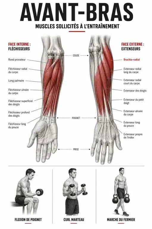 Travailler avant bras : schéma des muscles sollicités et des exercices clés