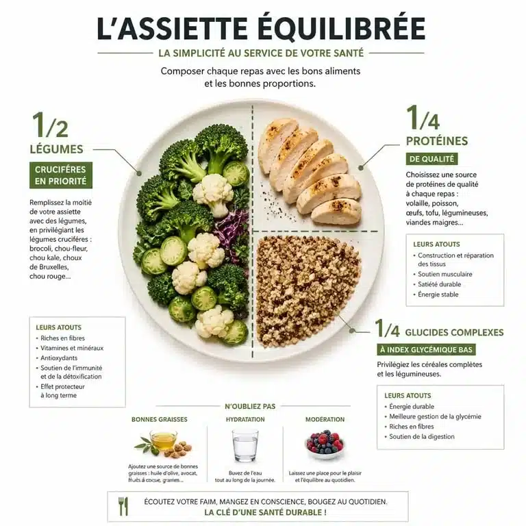 Schéma de composition d'une assiette équilibrée pour une alimentation saine