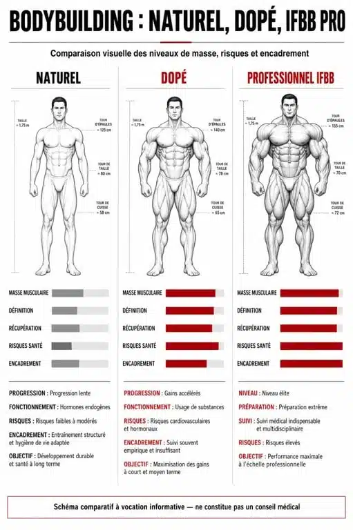 Comparatif des approches en bodybuilding naturel, dopé et professionnel IFBB