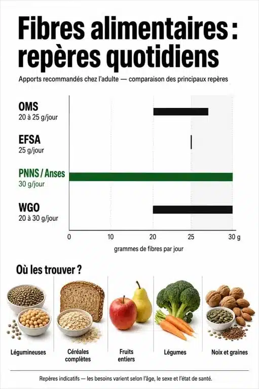 Combien de gramme de fibre par jour : infographie des recommandations officielles et des aliments riches en fibres