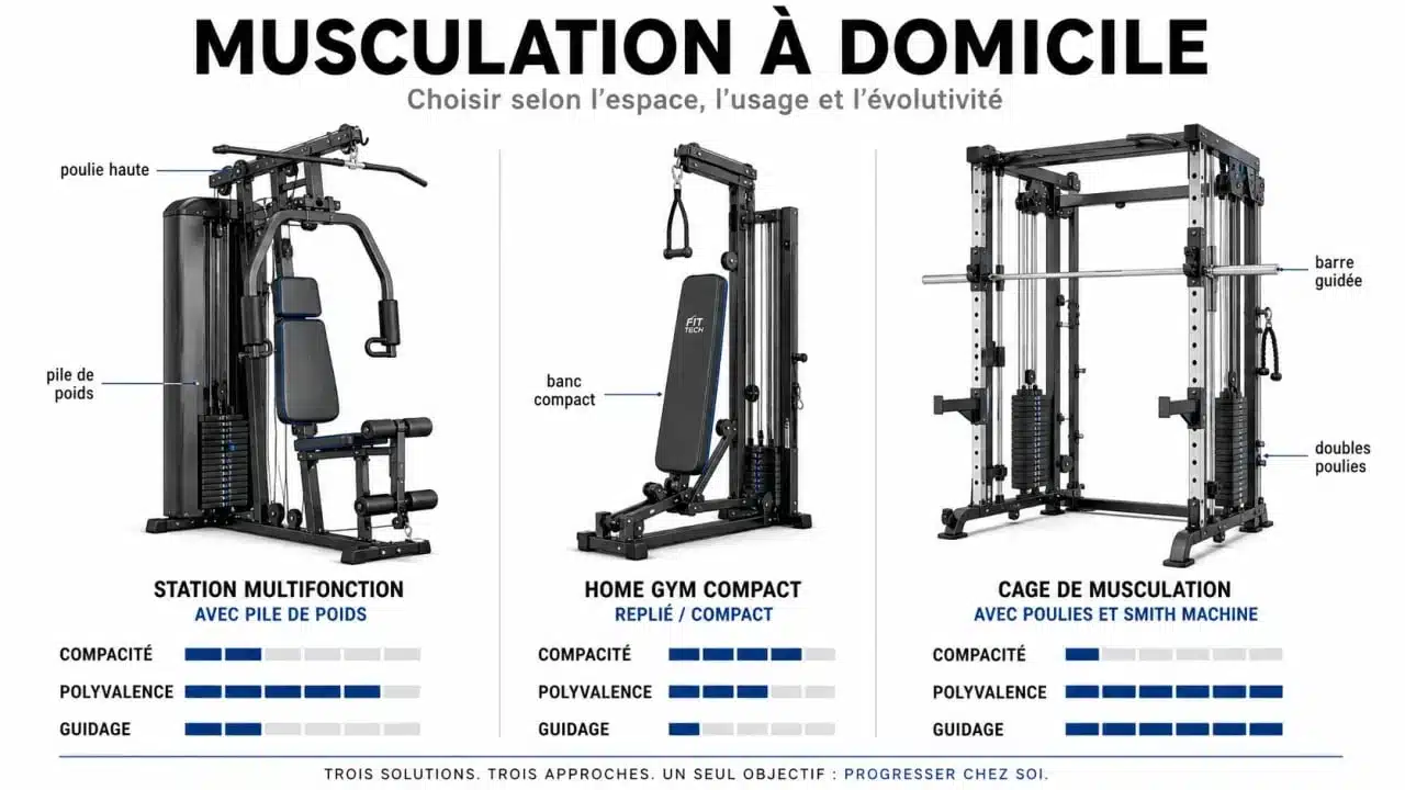 Machine de musculation : comparaison visuelle des principaux types d’appareils pour l’entraînement à domicile