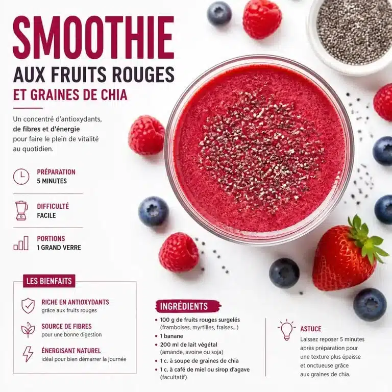 Smoothie minceur Rouge Énergie aux fruits rouges et graines de chia