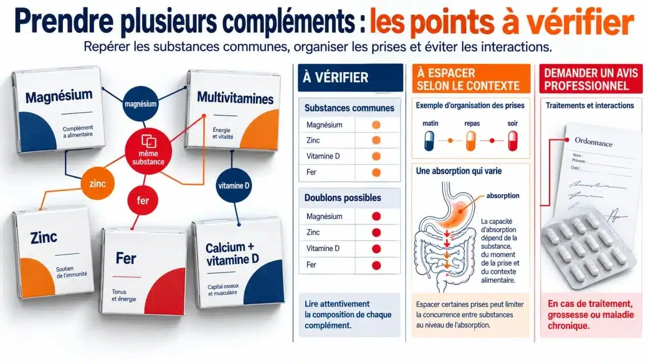 Peut-on prendre plusieurs compléments alimentaires en même temps : doublons, espacement et interactions