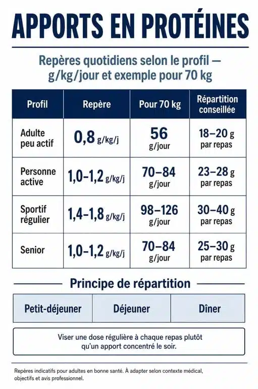 Manger beaucoup de protéines : visualisation des besoins quotidiens et des seuils selon le profil