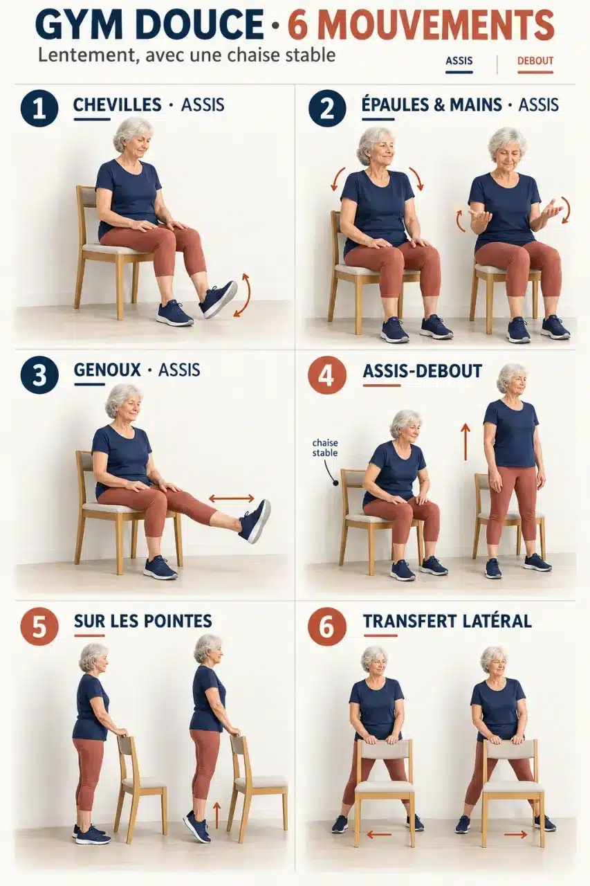 Gym douce pour seniors : six exercices assis et debout avec une chaise stable